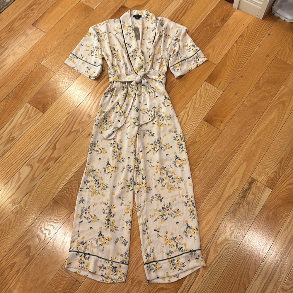 J. Crew jumpsuit with Yellow and Black Floral Design